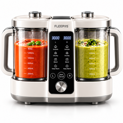 FLEEPIIS® SoupDuo 2.4L Dual-Chamber Soup Maker with Independent Controls