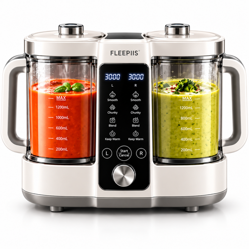 FLEEPIIS® SoupDuo 2.4L Dual-Chamber Soup Maker with Independent Controls