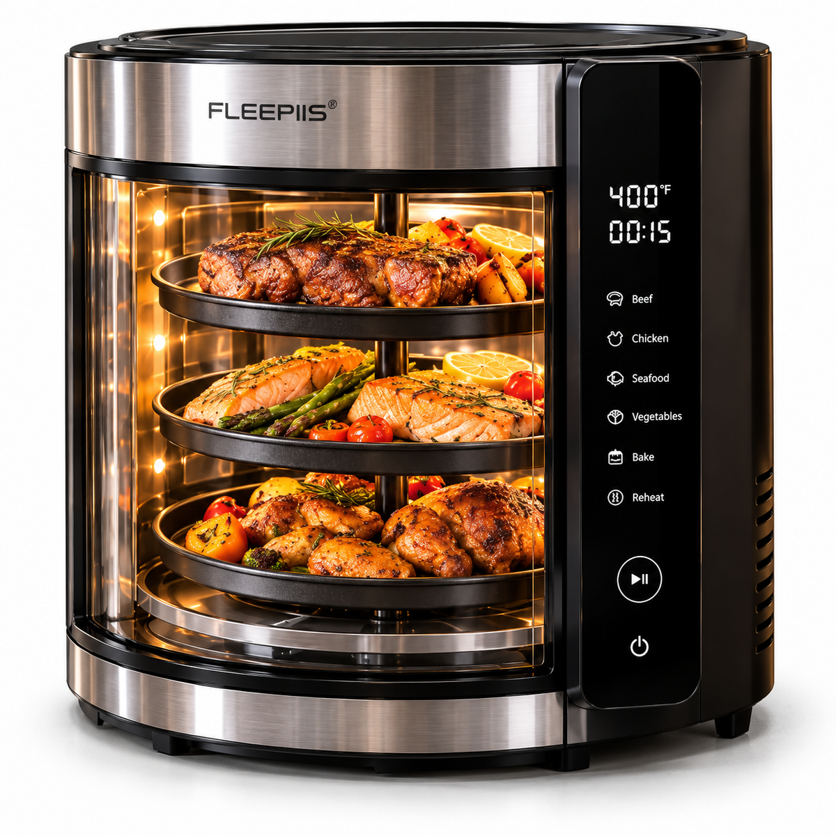 FLEEPIIS® RoastOrbit 360° Rotating Multi-Tray Air Fryer Oven