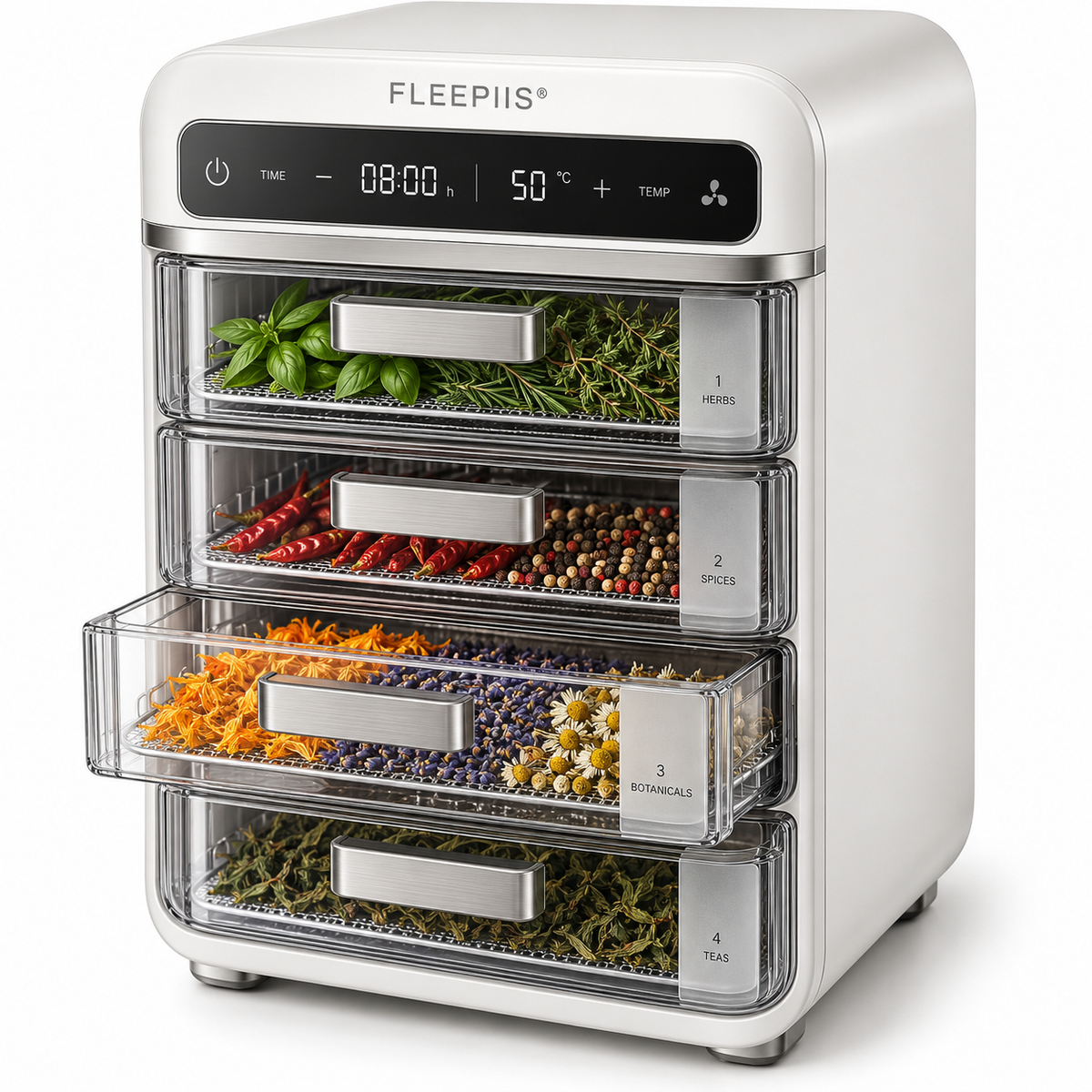 FLEEPIIS® HerbVault 4-Chamber Herb & Botanical Dehydrator with Precision Temperature Control