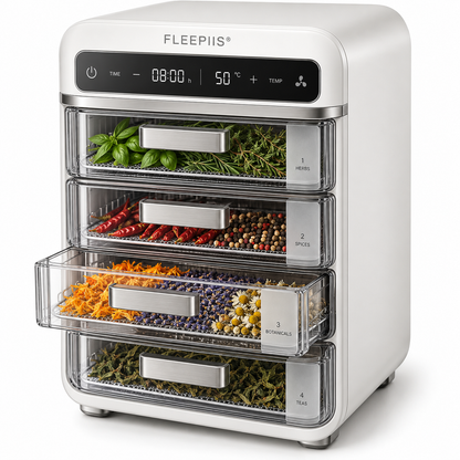 FLEEPIIS® HerbVault 4-Chamber Herb & Botanical Dehydrator with Precision Temperature Control