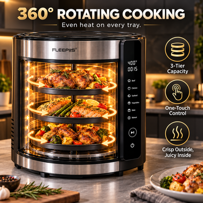 FLEEPIIS® RoastOrbit 360° Rotating Multi-Tray Air Fryer Oven