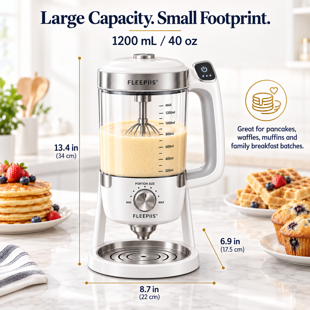 FLEEPIIS® BatterFlow 1200mL Automatic Batter Mixer & Portion Dispenser