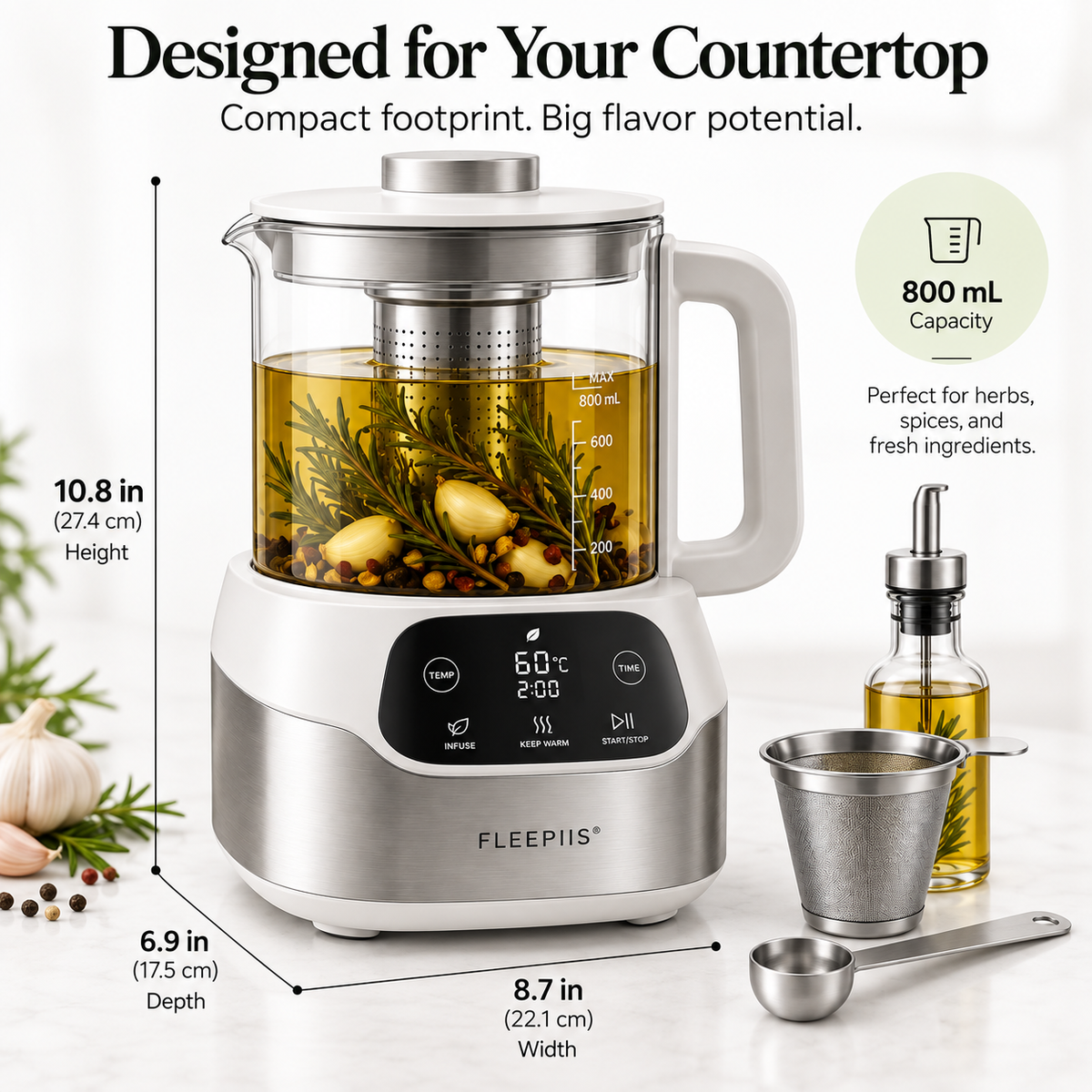 FLEEPIIS® OilBloom 800mL Low-Temperature Culinary Oil Infusion Maker