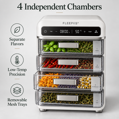 FLEEPIIS® HerbVault 4-Chamber Herb & Botanical Dehydrator with Precision Temperature Control