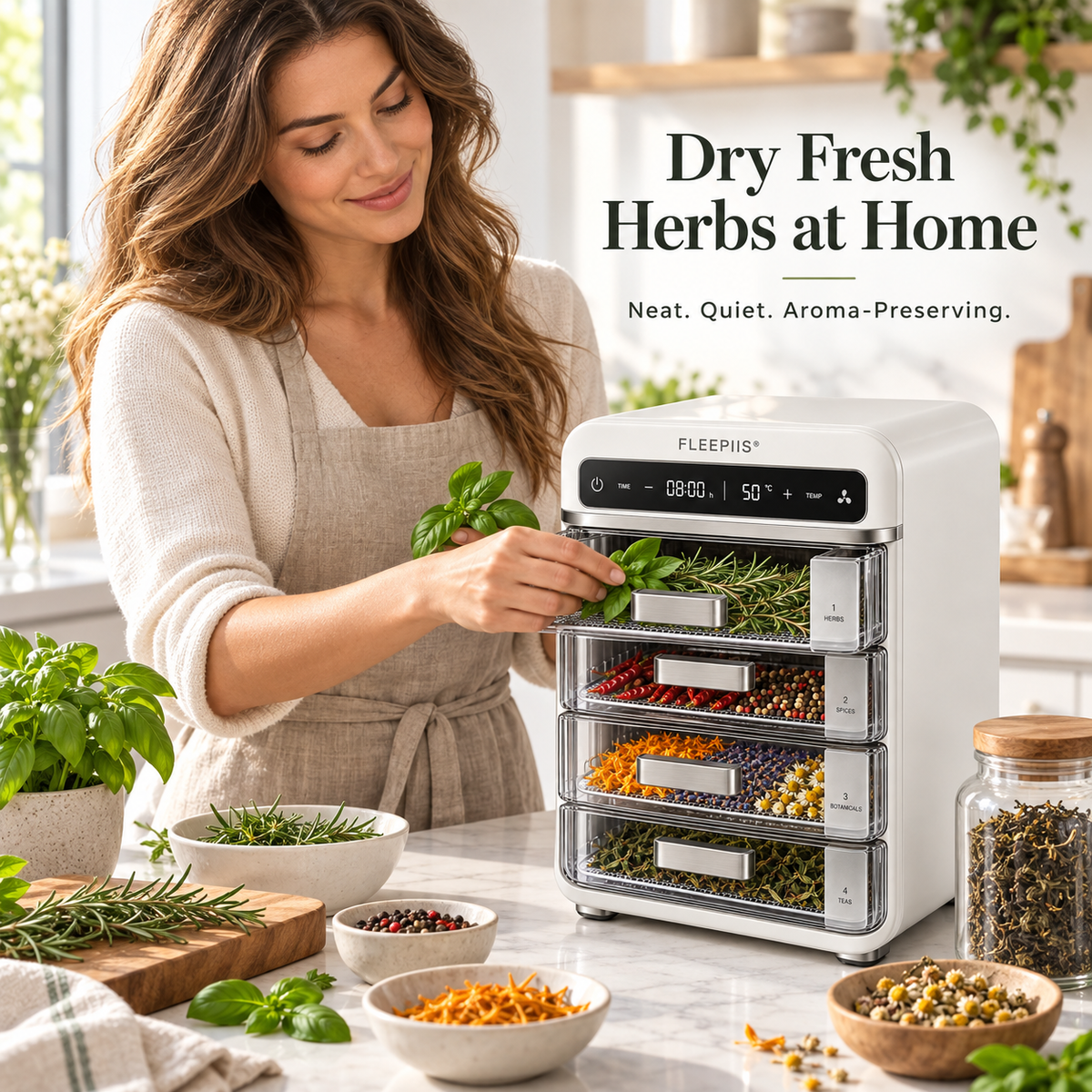 FLEEPIIS® HerbVault 4-Chamber Herb & Botanical Dehydrator with Precision Temperature Control