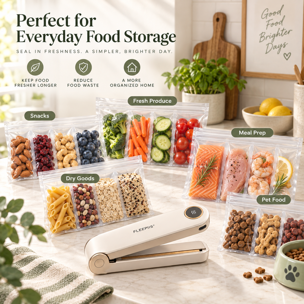 FLEEPIIS® FreshFold Foldaway Rechargeable Food Bag Heat Sealer