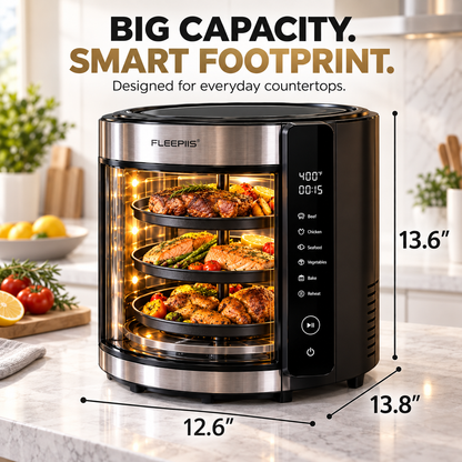FLEEPIIS® RoastOrbit 360° Rotating Multi-Tray Air Fryer Oven