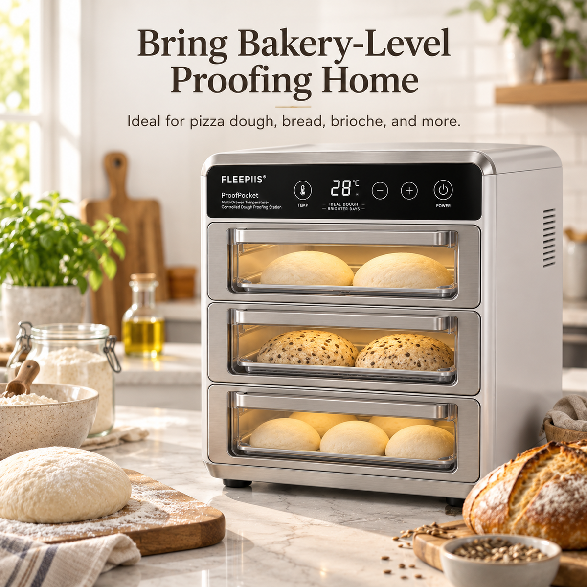 FLEEPIIS® ProofPocket 3-Drawer Temperature-Controlled Dough Proofing Station