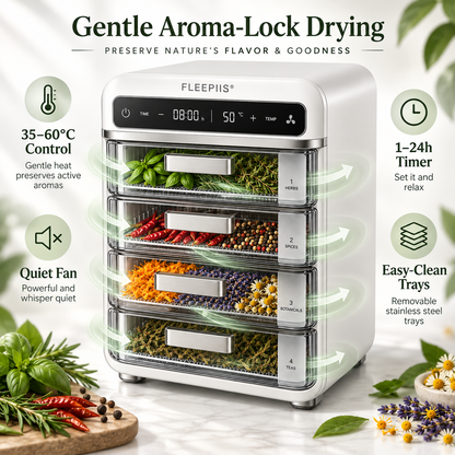 FLEEPIIS® HerbVault 4-Chamber Herb & Botanical Dehydrator with Precision Temperature Control