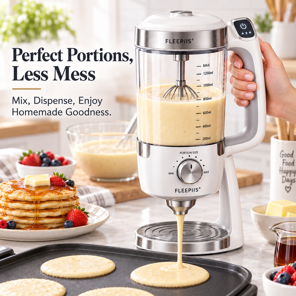 FLEEPIIS® BatterFlow 1200mL Automatic Batter Mixer & Portion Dispenser