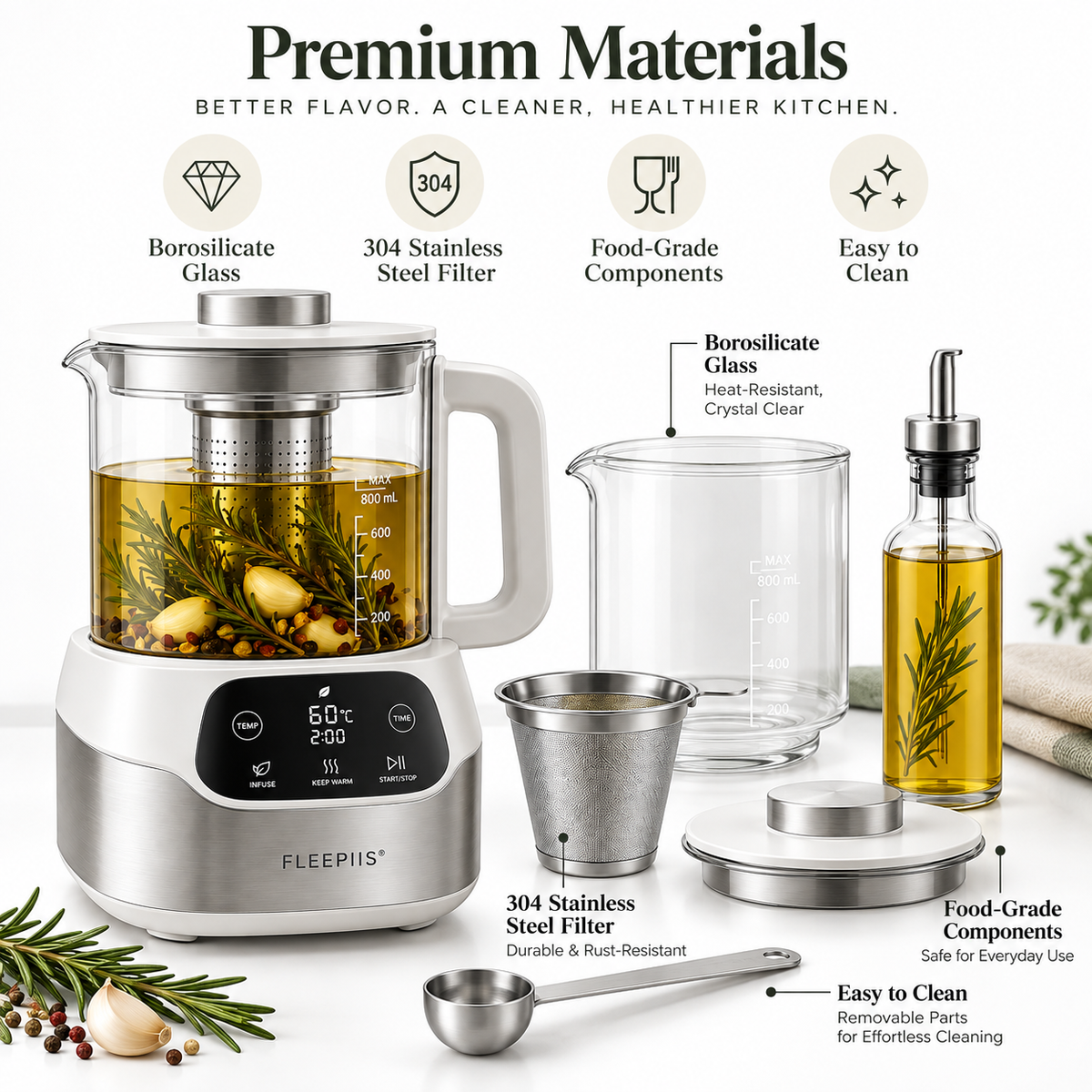 FLEEPIIS® OilBloom 800mL Low-Temperature Culinary Oil Infusion Maker