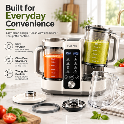 FLEEPIIS® SoupDuo 2.4L Dual-Chamber Soup Maker with Independent Controls