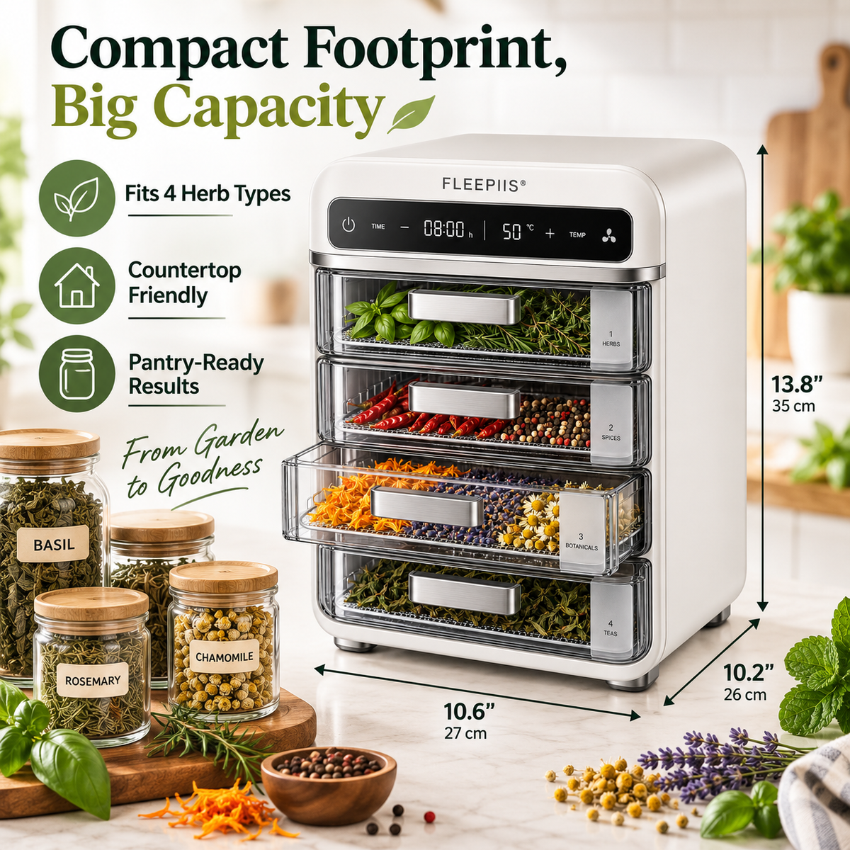 FLEEPIIS® HerbVault 4-Chamber Herb & Botanical Dehydrator with Precision Temperature Control
