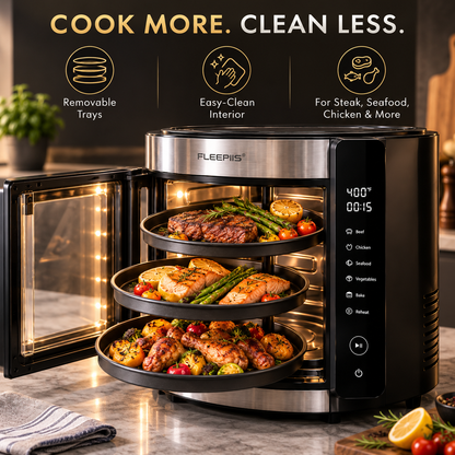 FLEEPIIS® RoastOrbit 360° Rotating Multi-Tray Air Fryer Oven