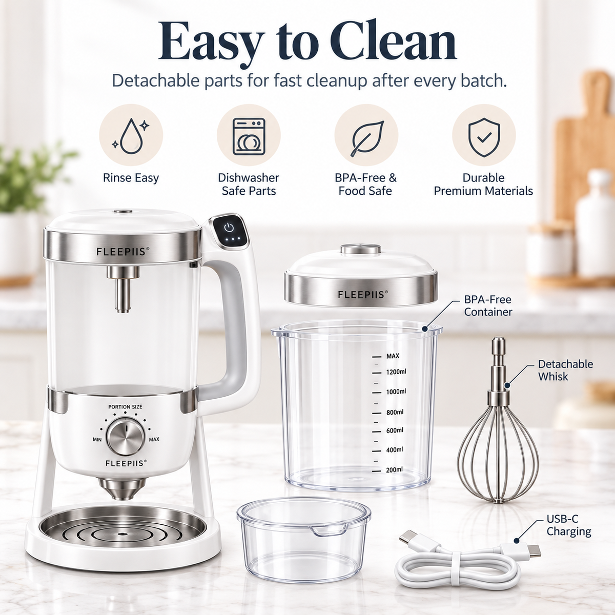 FLEEPIIS® BatterFlow 1200mL Automatic Batter Mixer & Portion Dispenser