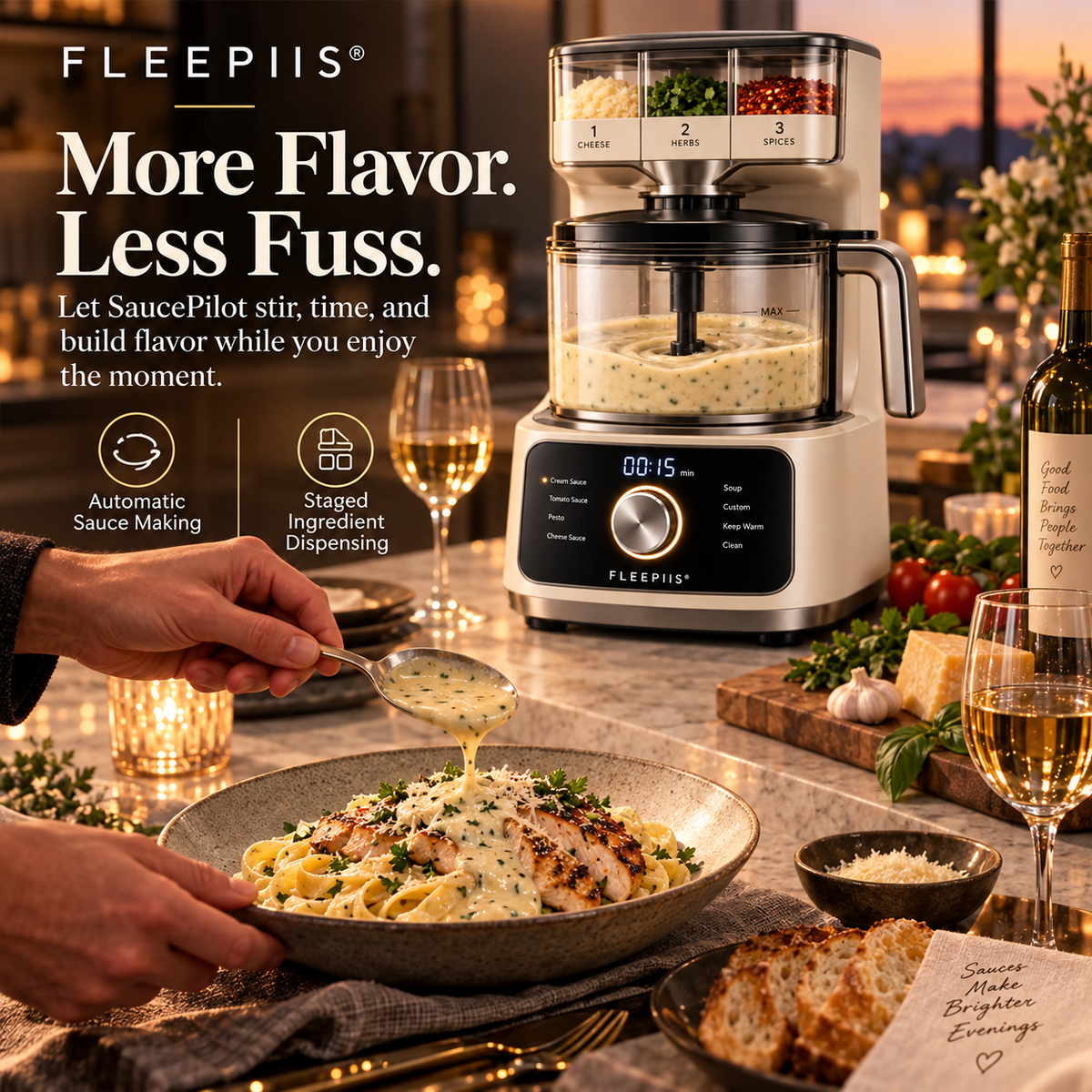 FLEEPIIS® SaucePilot Automatic Sauce Maker with Staged Ingredient Dispensing