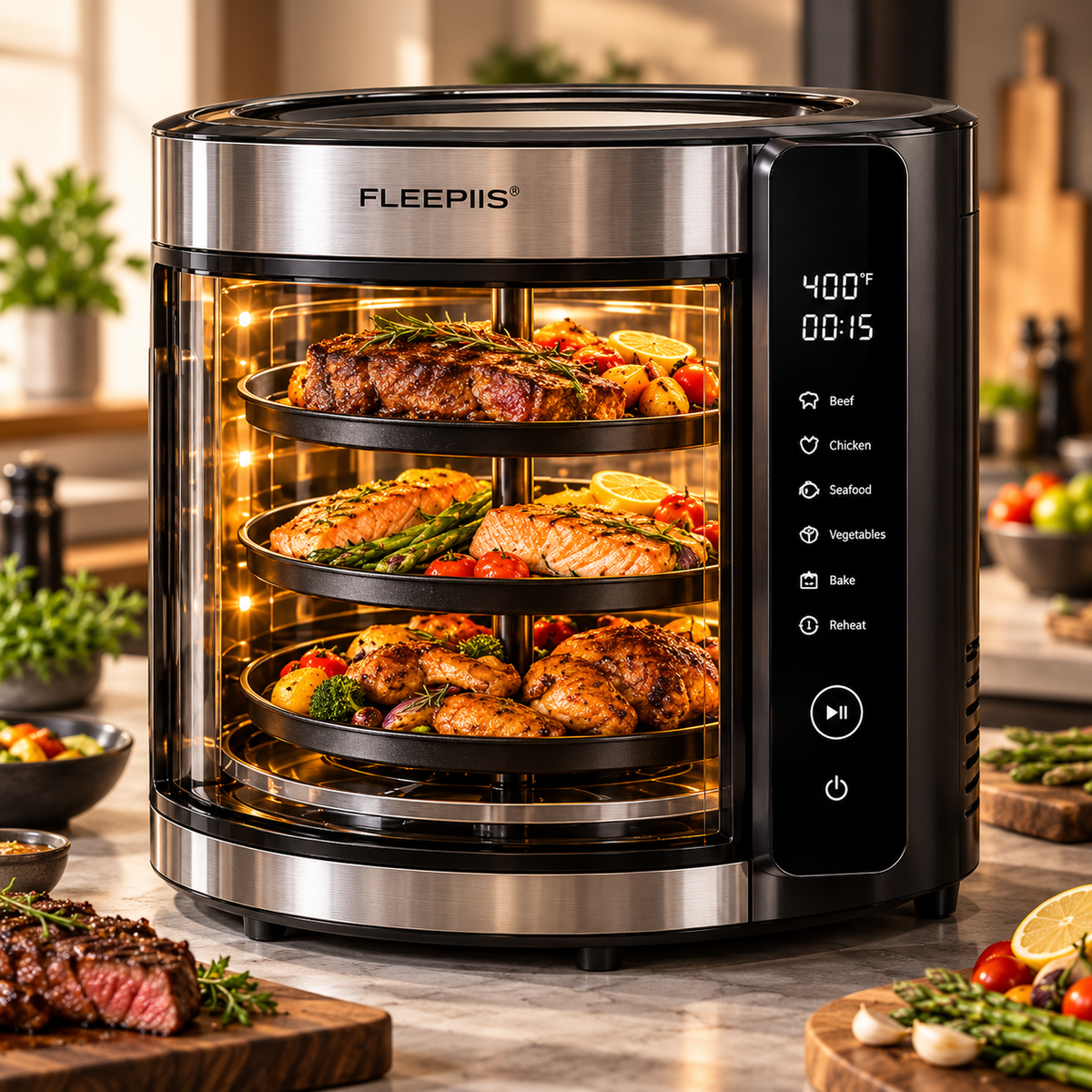 FLEEPIIS® RoastOrbit 360° Rotating Multi-Tray Air Fryer Oven