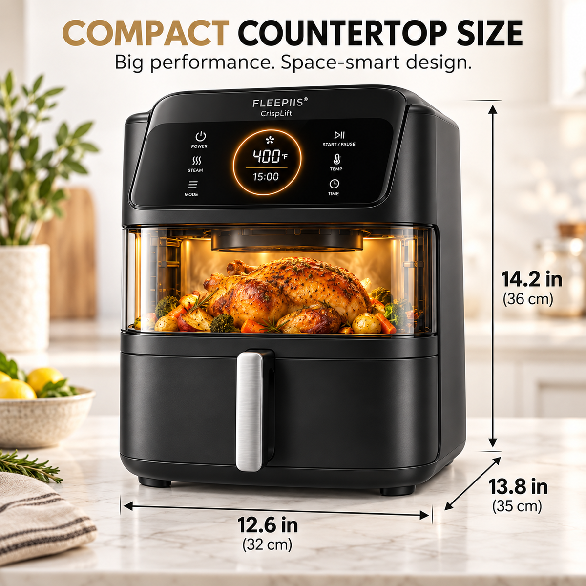 FLEEPIIS® CrispLift Steam Air Fryer with Auto-Lifting Technology